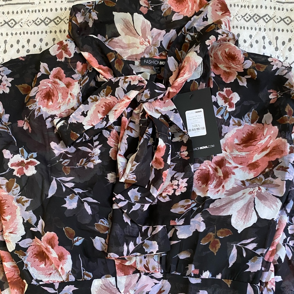 Black and Pink Floral Mini Dress
